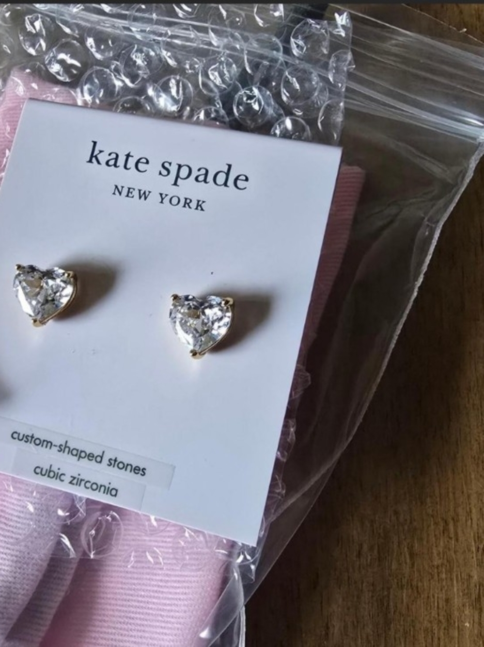 Love Heart-Shaped Clear Crystal Stud Earrings with Gold Setting